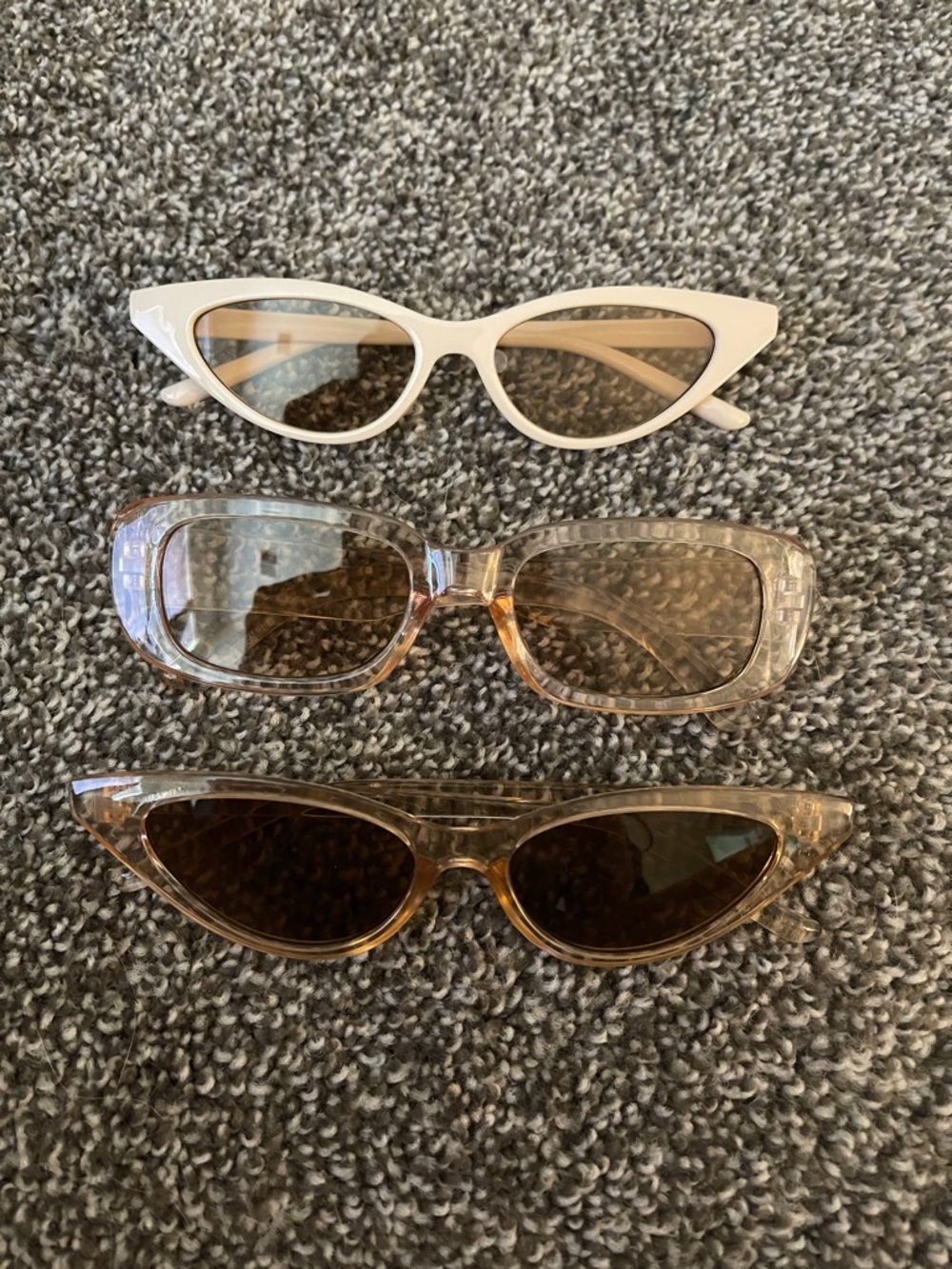 Set of 3 Retro Cat-Eye & Rectangle Sunglasses - White & Tortoise Tones
